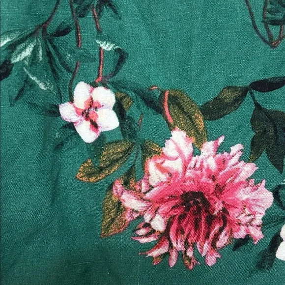 Grace Elements Green Floral Blouse Pink and White Blooms Grommets on Sleeves S - Picture 5 of 12